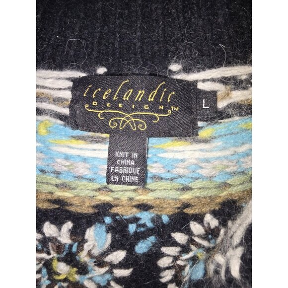 Icelandic Design Sweater Womens Medium Blue Full Zip Nordic Fair Isle Angora - Picture 7 of 8